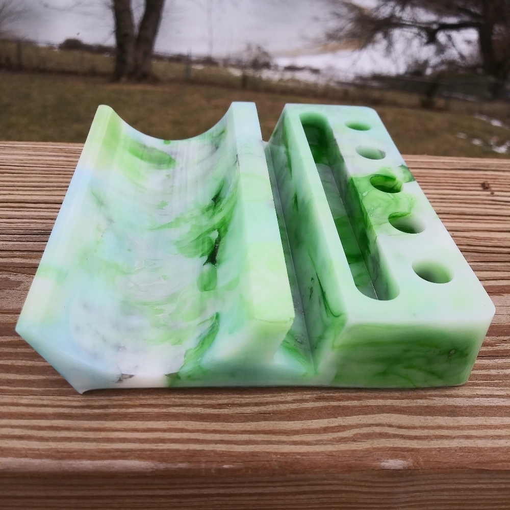 Desk Organizer Phone Holder Tablet Stand Handmade Resin Tech Gear - Picture 11 of 17